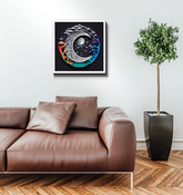 Serene mountain and field view on wrapped canvas.